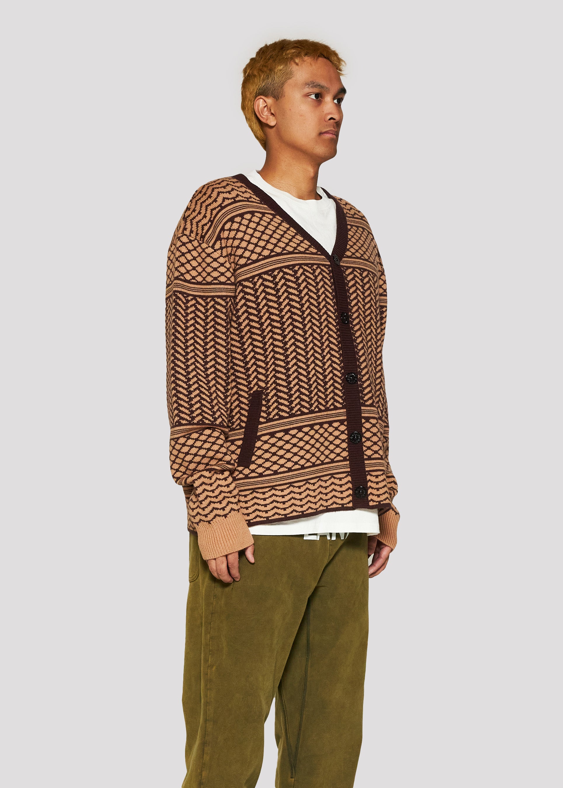 Shemagh Knit Cardigan (Olive/Dust Pink)