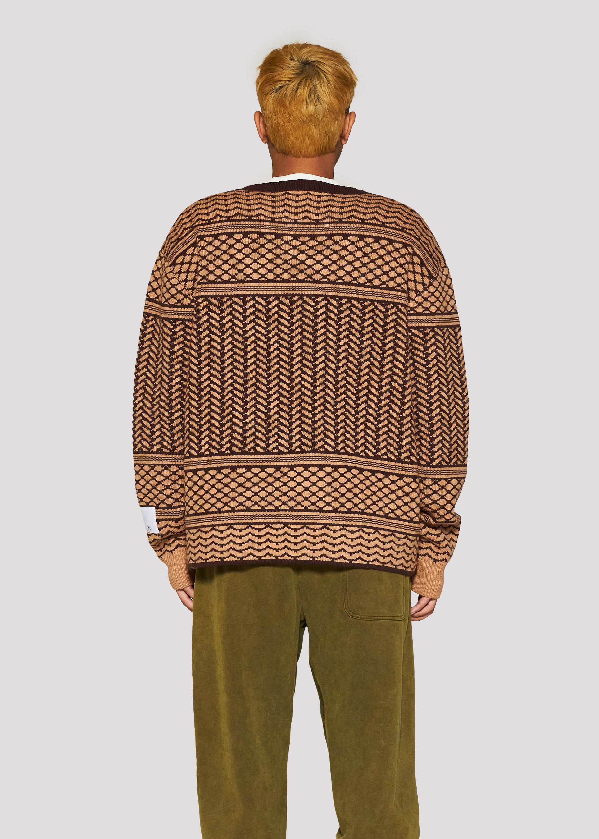 Shemagh Knit Cardigan (Olive/Dust Pink)