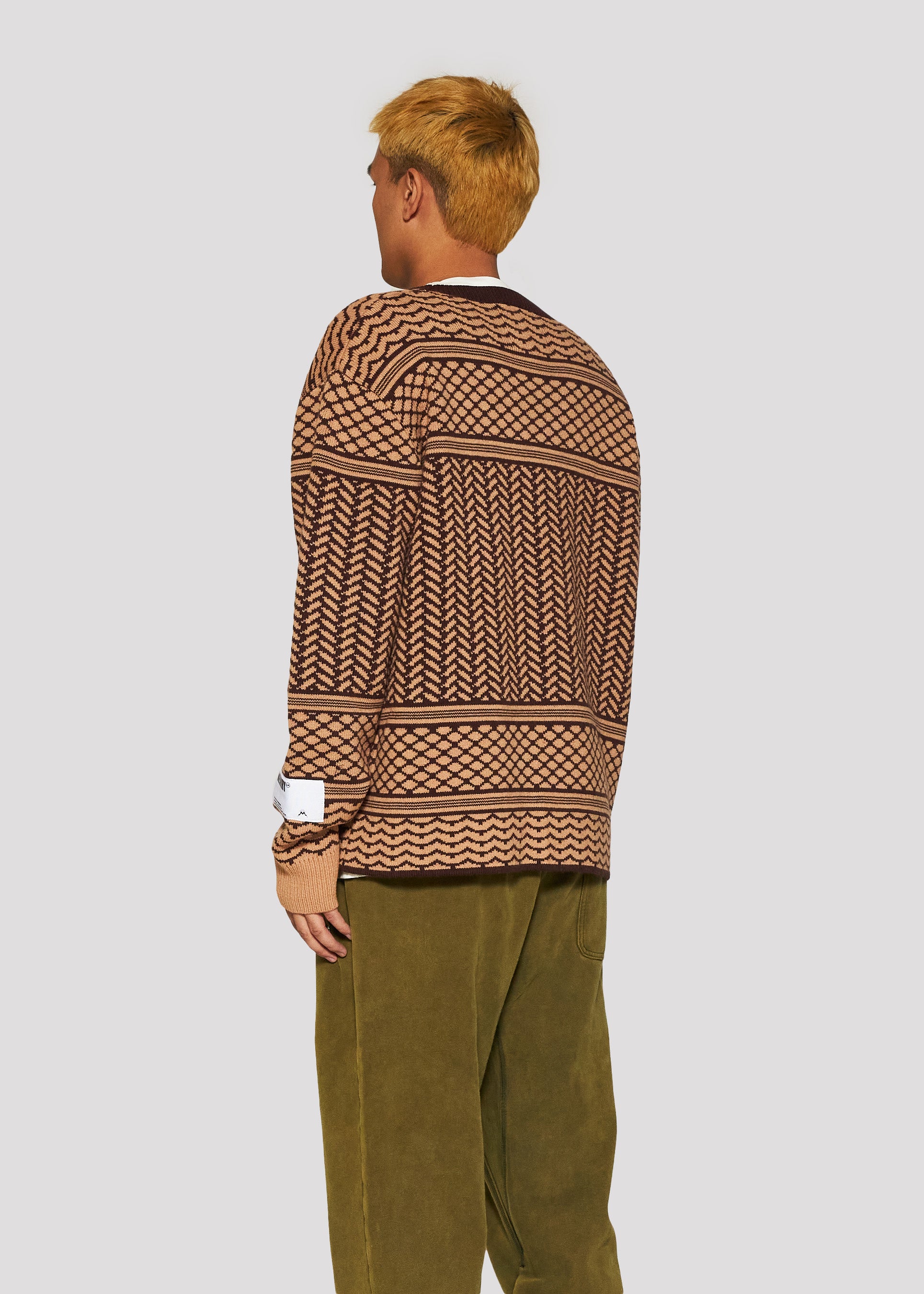 Shemagh Knit Cardigan (Olive/Dust Pink)