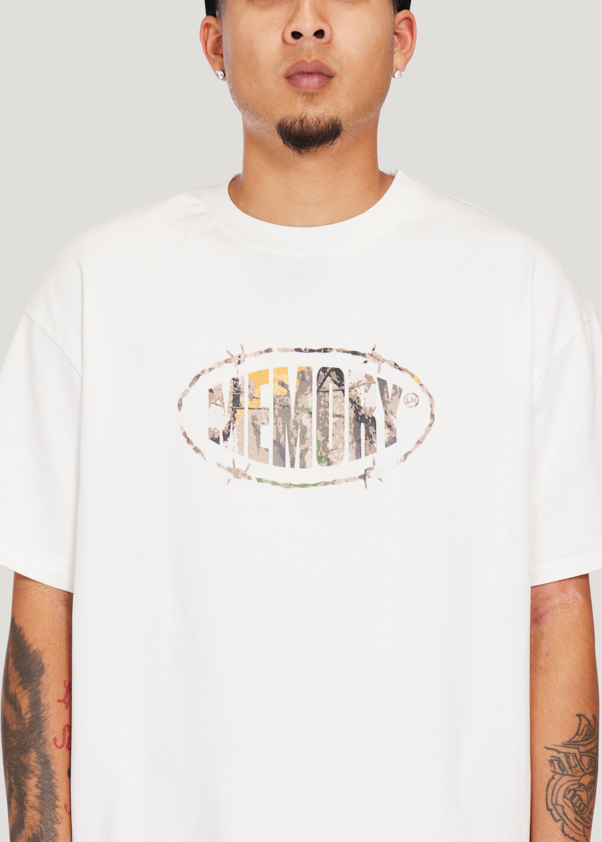 Camo Barbwire Logo Tee (Off White)