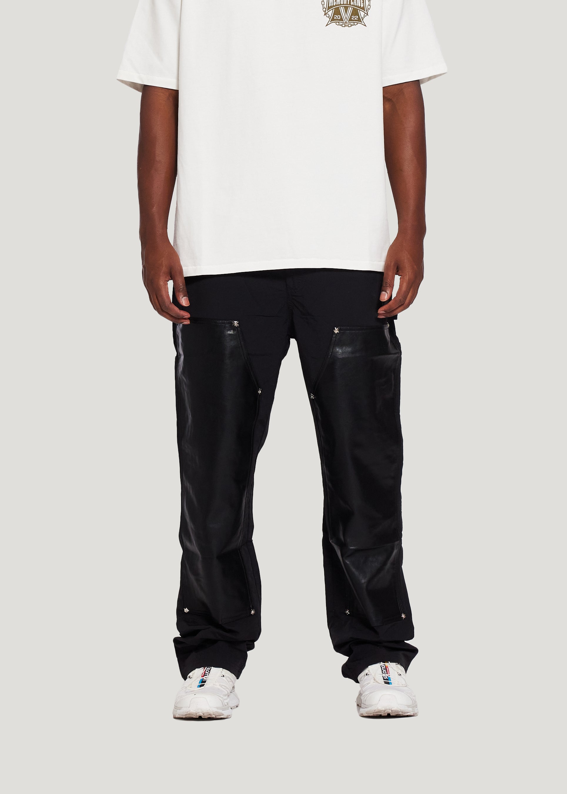 Nylon Leather Double Knee Pant (Black)