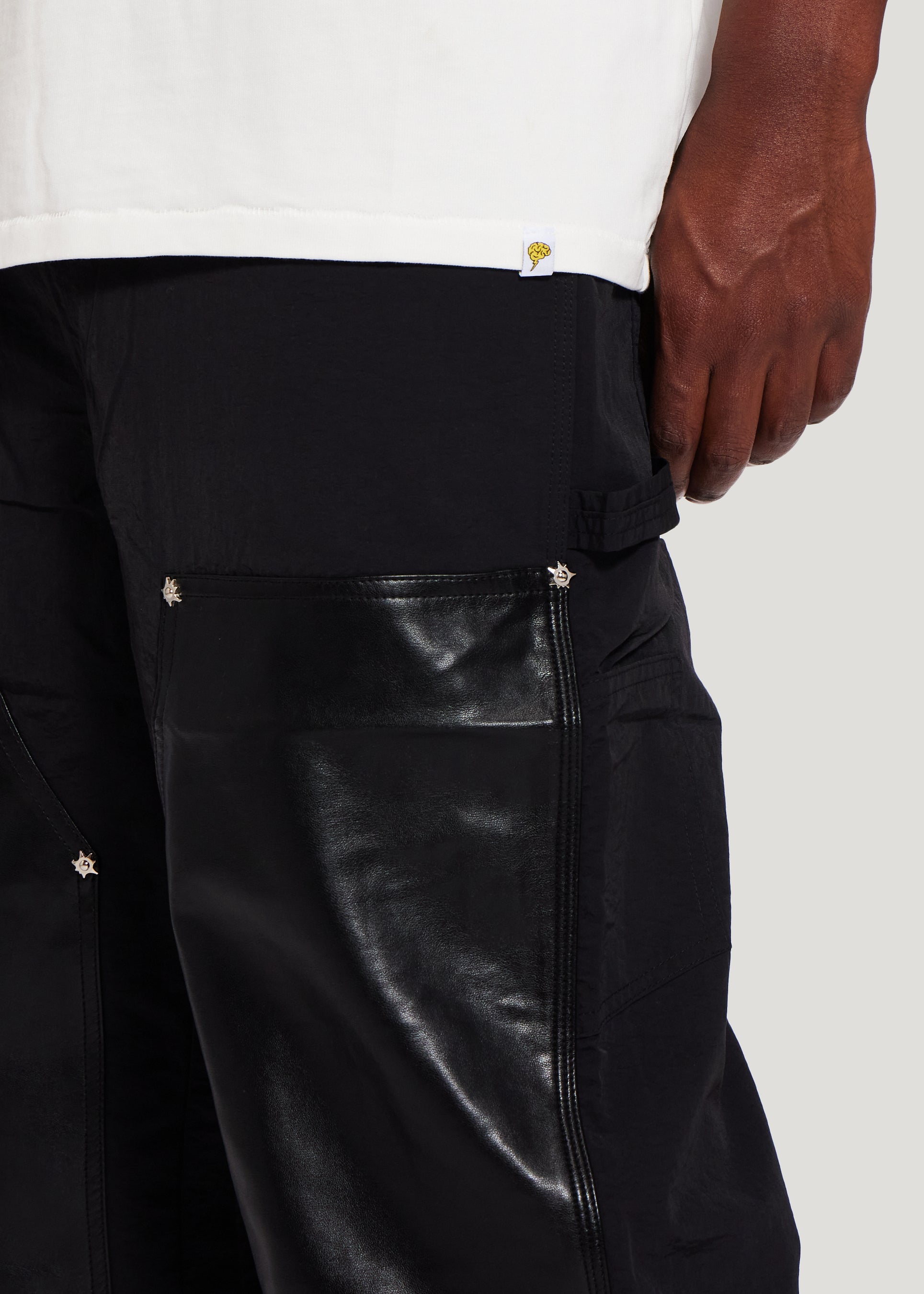 Nylon Leather Double Knee Pant (Black)