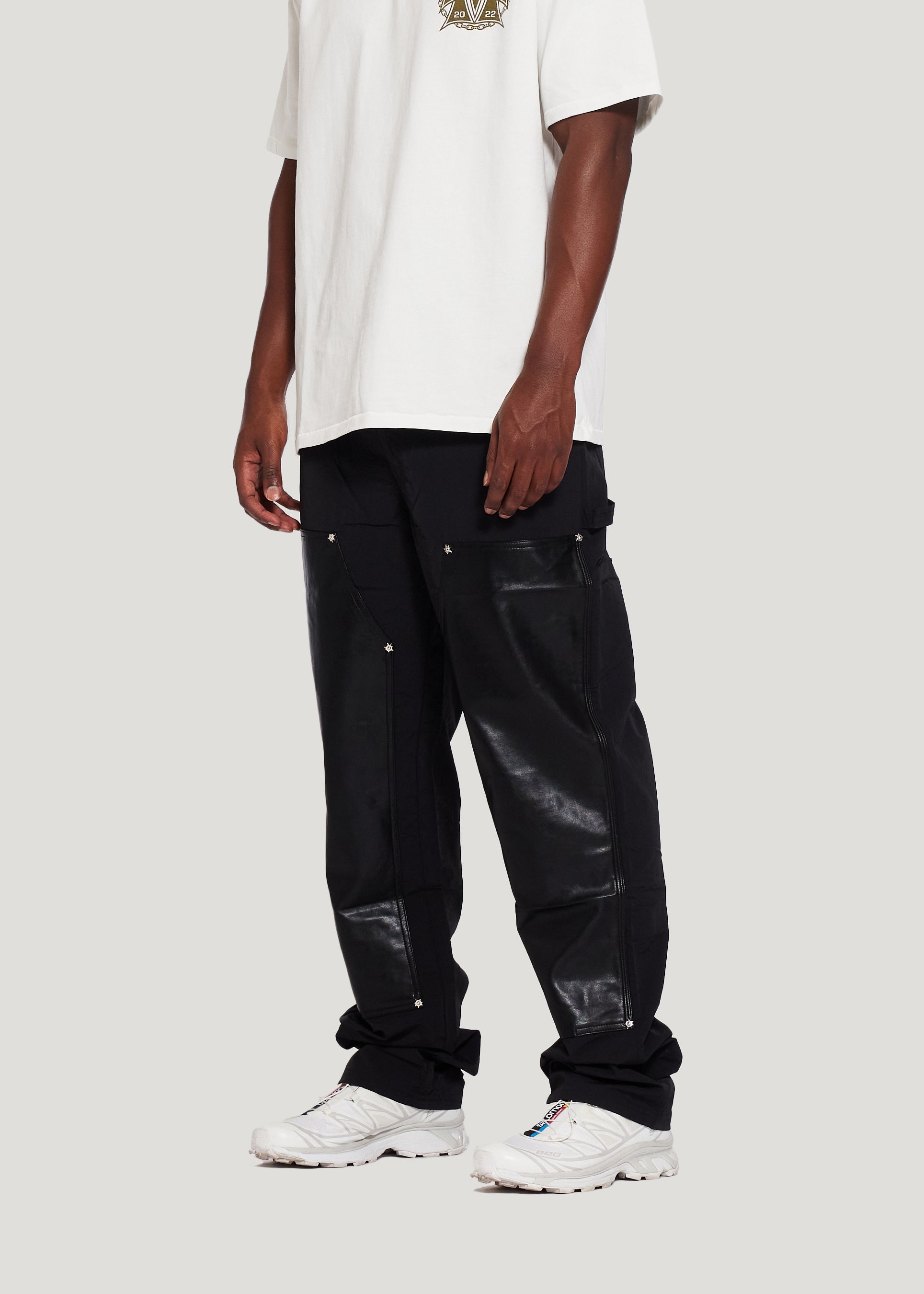 Nylon Leather Double Knee Pant (Black)