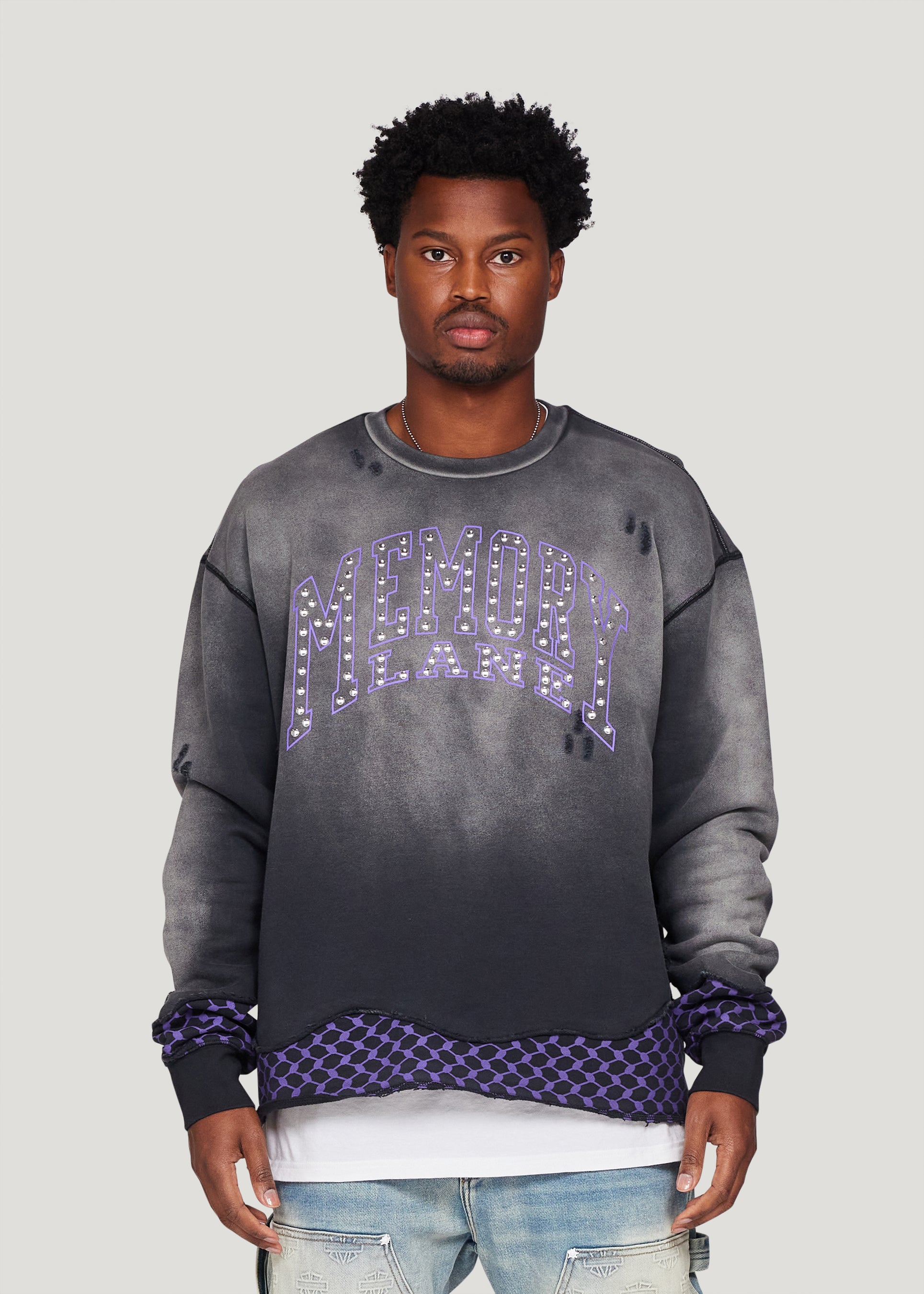 Distress Pattern Crewneck (Black)