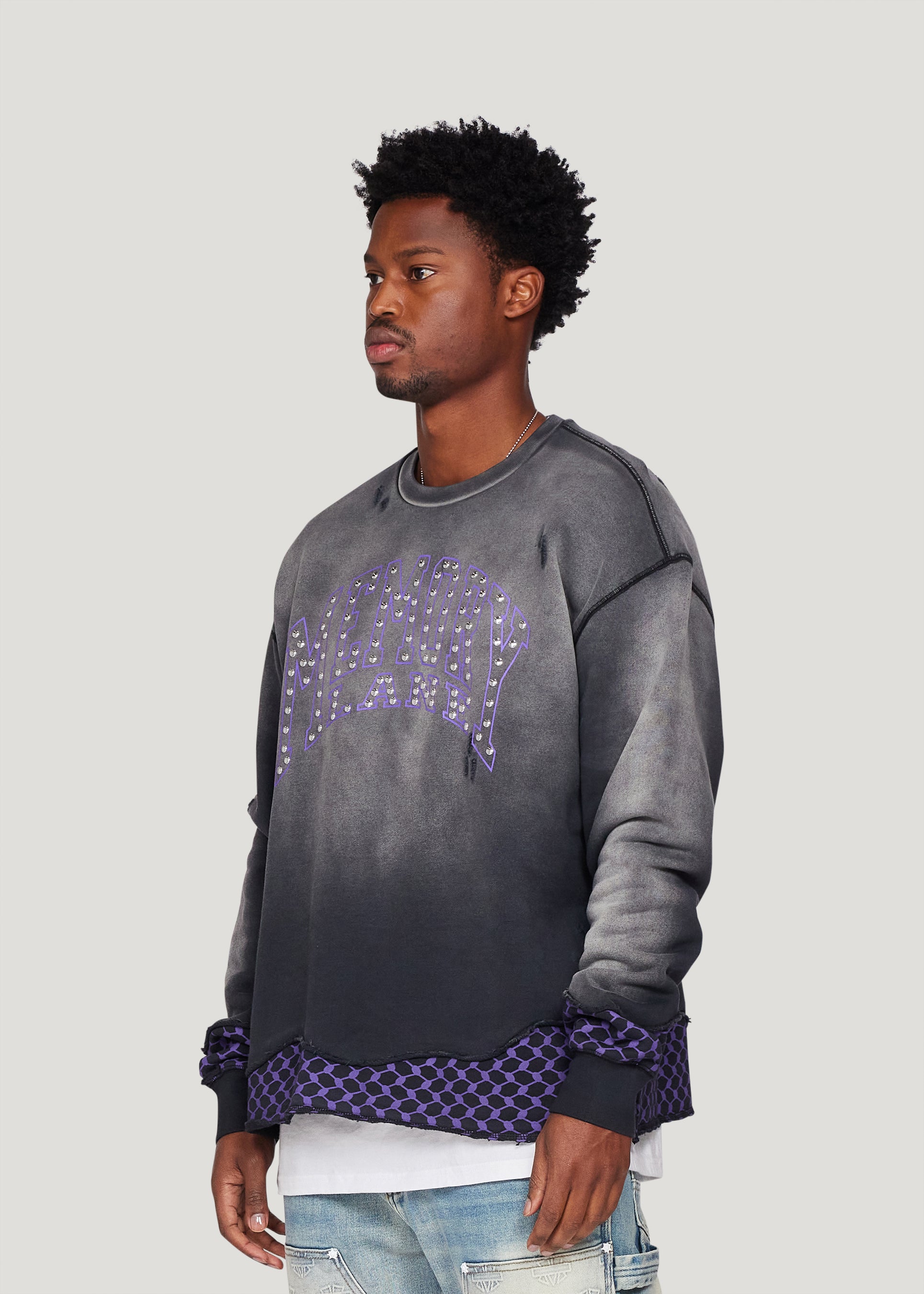 Distress Pattern Crewneck (Black)