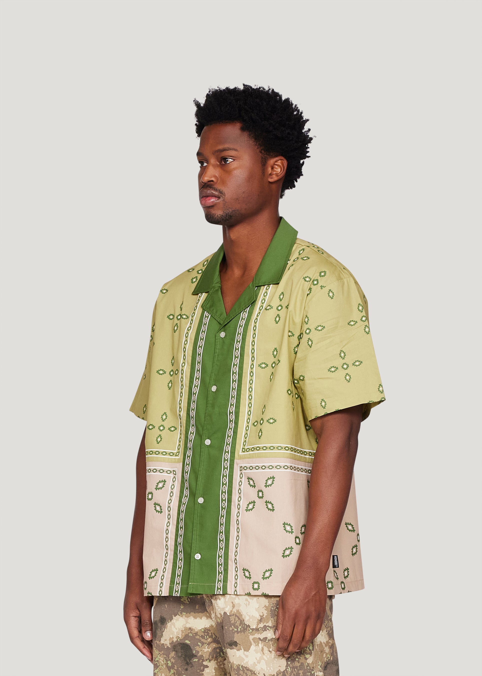 Patch Work Short Sleeve Button-Down (Khaki)