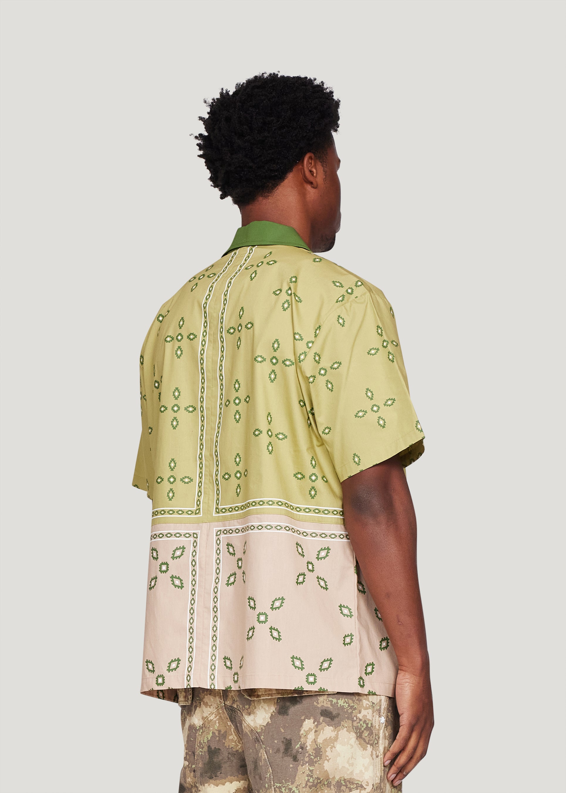 Patch Work Short Sleeve Button-Down (Khaki)