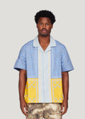 Patch Work Short Sleeve Button-Down (Light Blue)