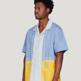 Patch Work Short Sleeve Button-Down (Light Blue)