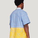 Patch Work Short Sleeve Button-Down (Light Blue)
