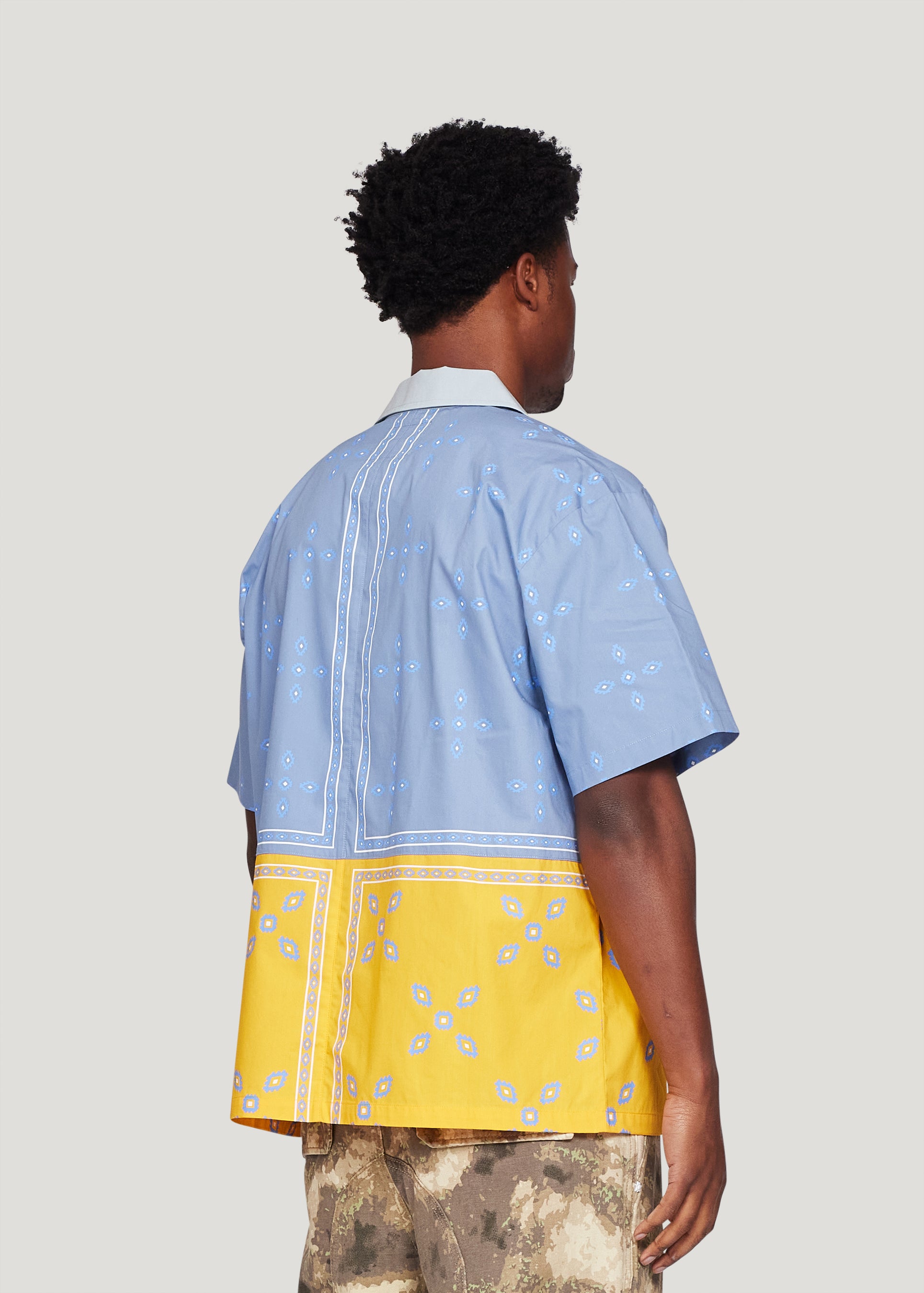 Patch Work Short Sleeve Button-Down (Light Blue)