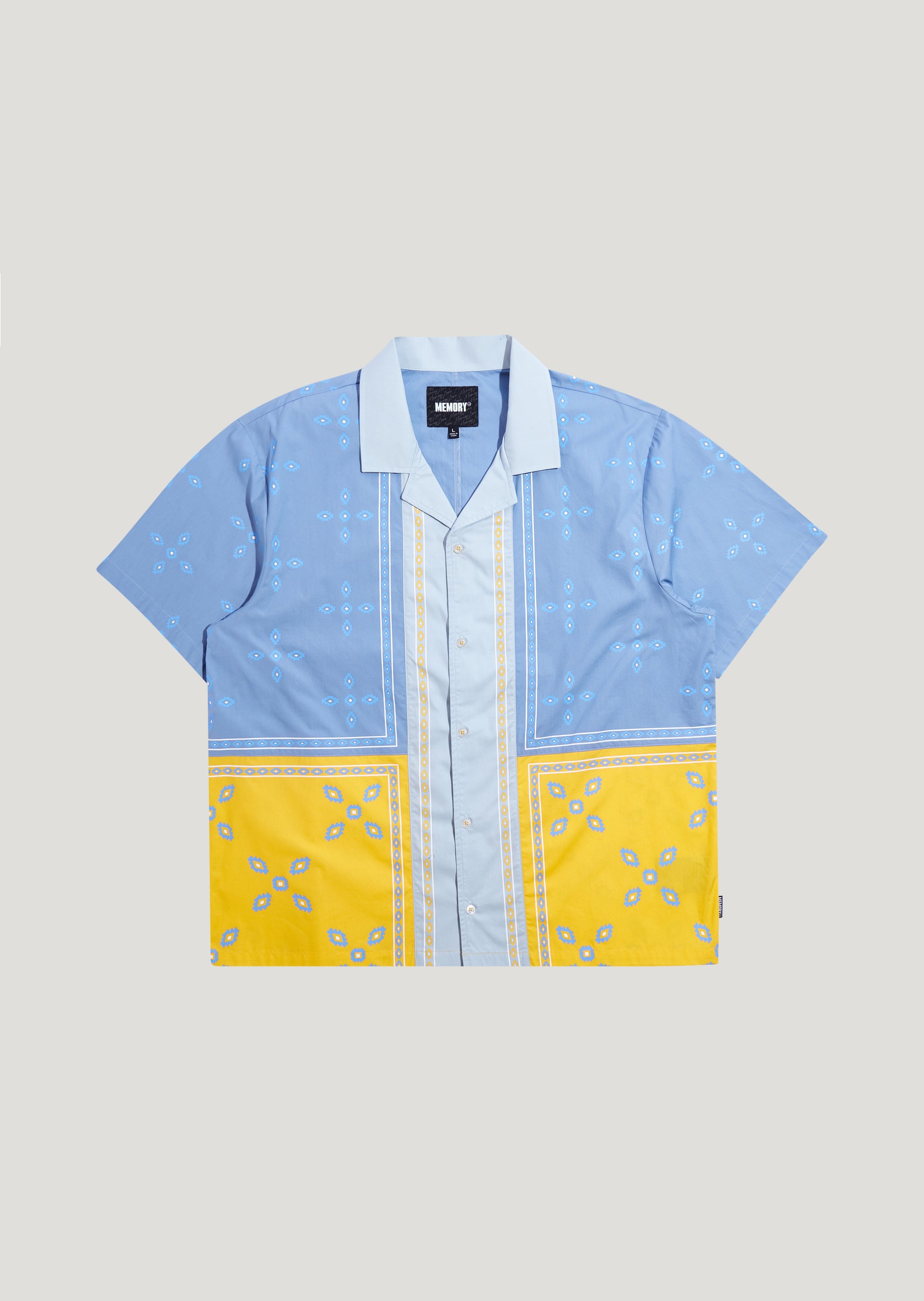 Patch Work Short Sleeve Button-Down (Light Blue)