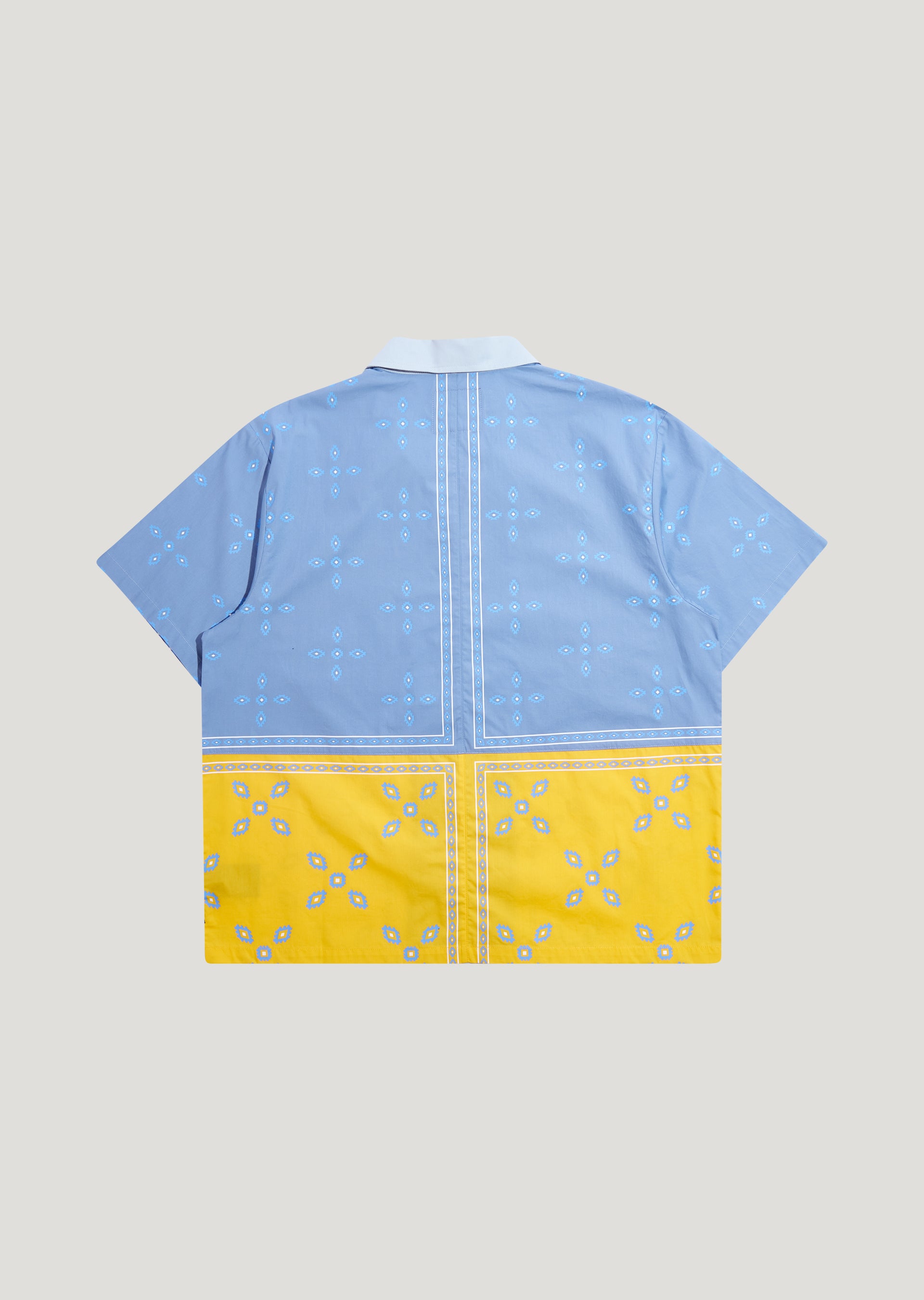 Patch Work Short Sleeve Button-Down (Light Blue)