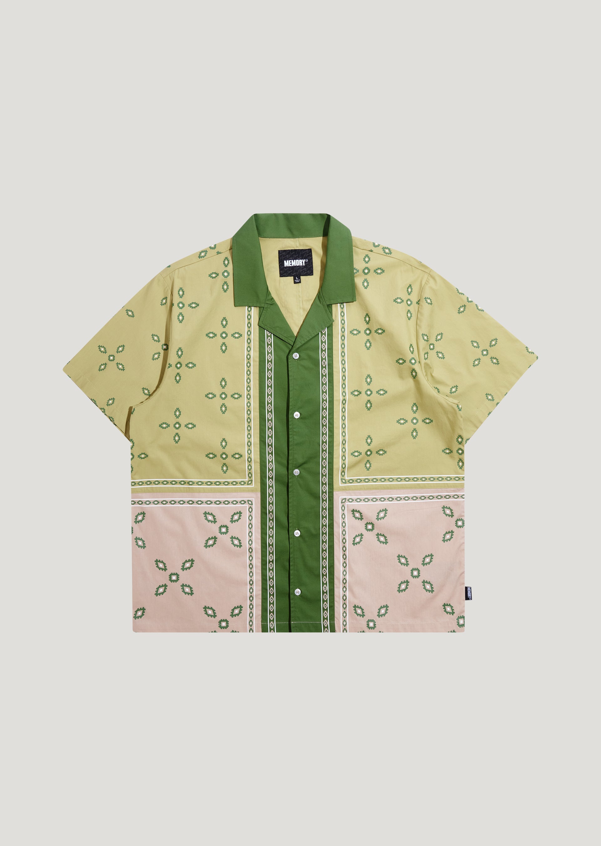 Patch Work Short Sleeve Button-Down (Khaki)