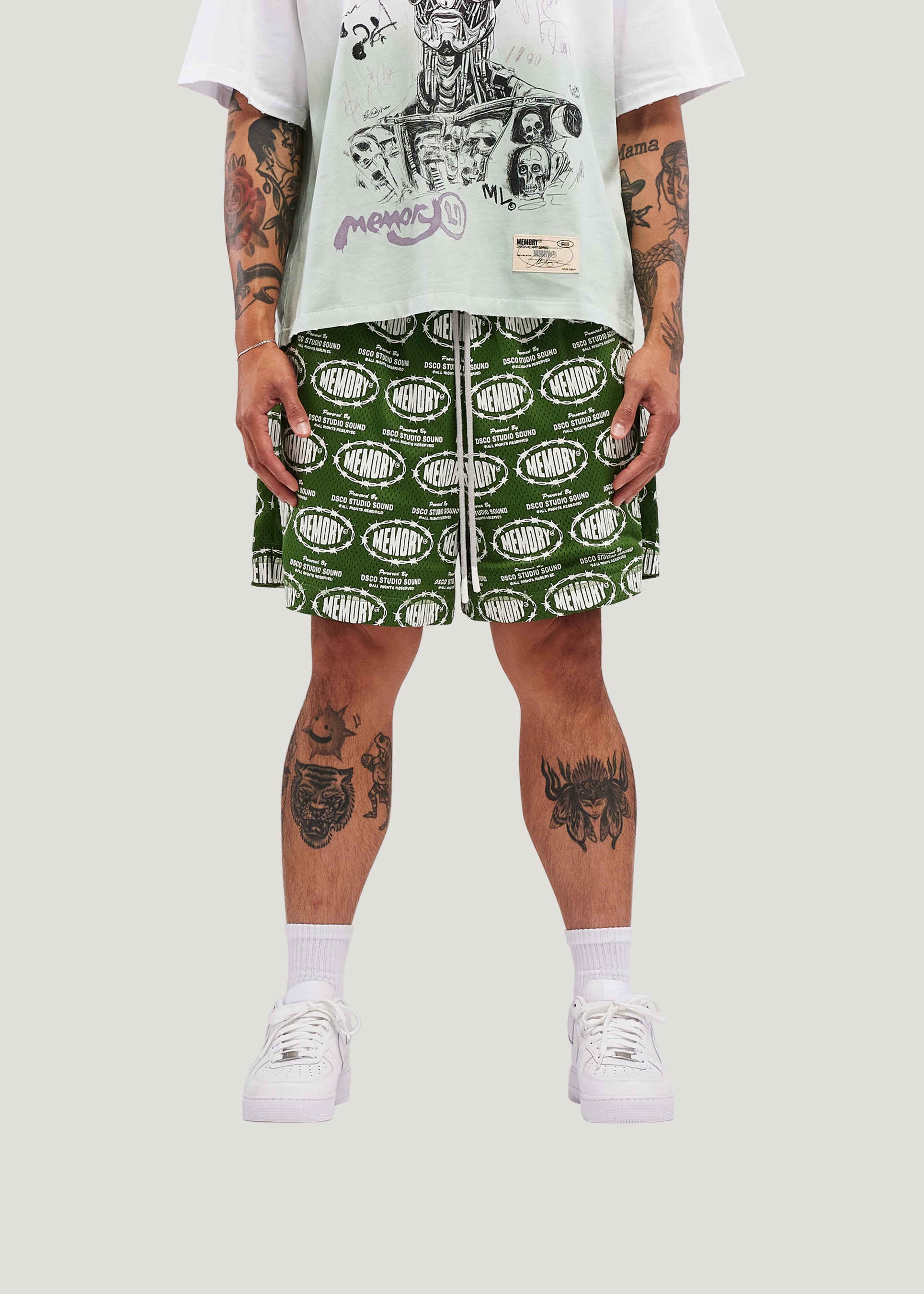 Barbwire Print Mesh Shorts (Hunter Green)
