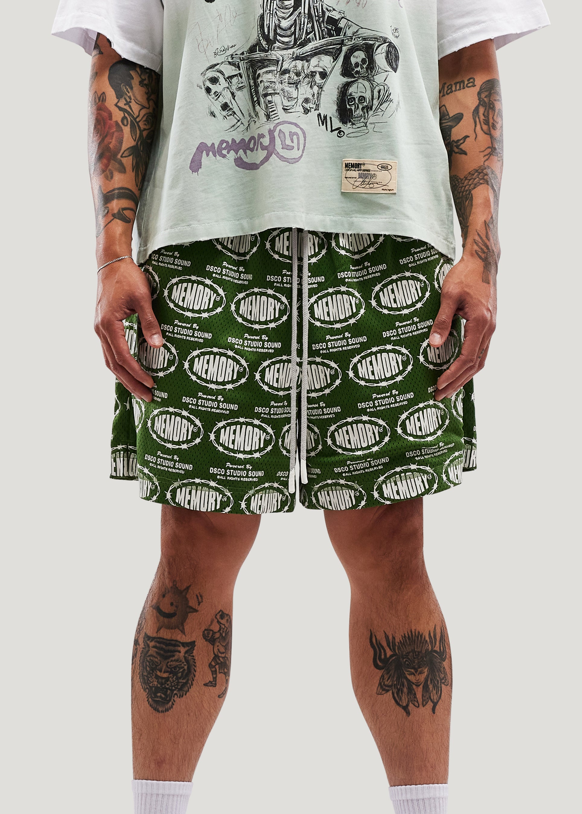 Barbwire Print Mesh Shorts (Hunter Green)