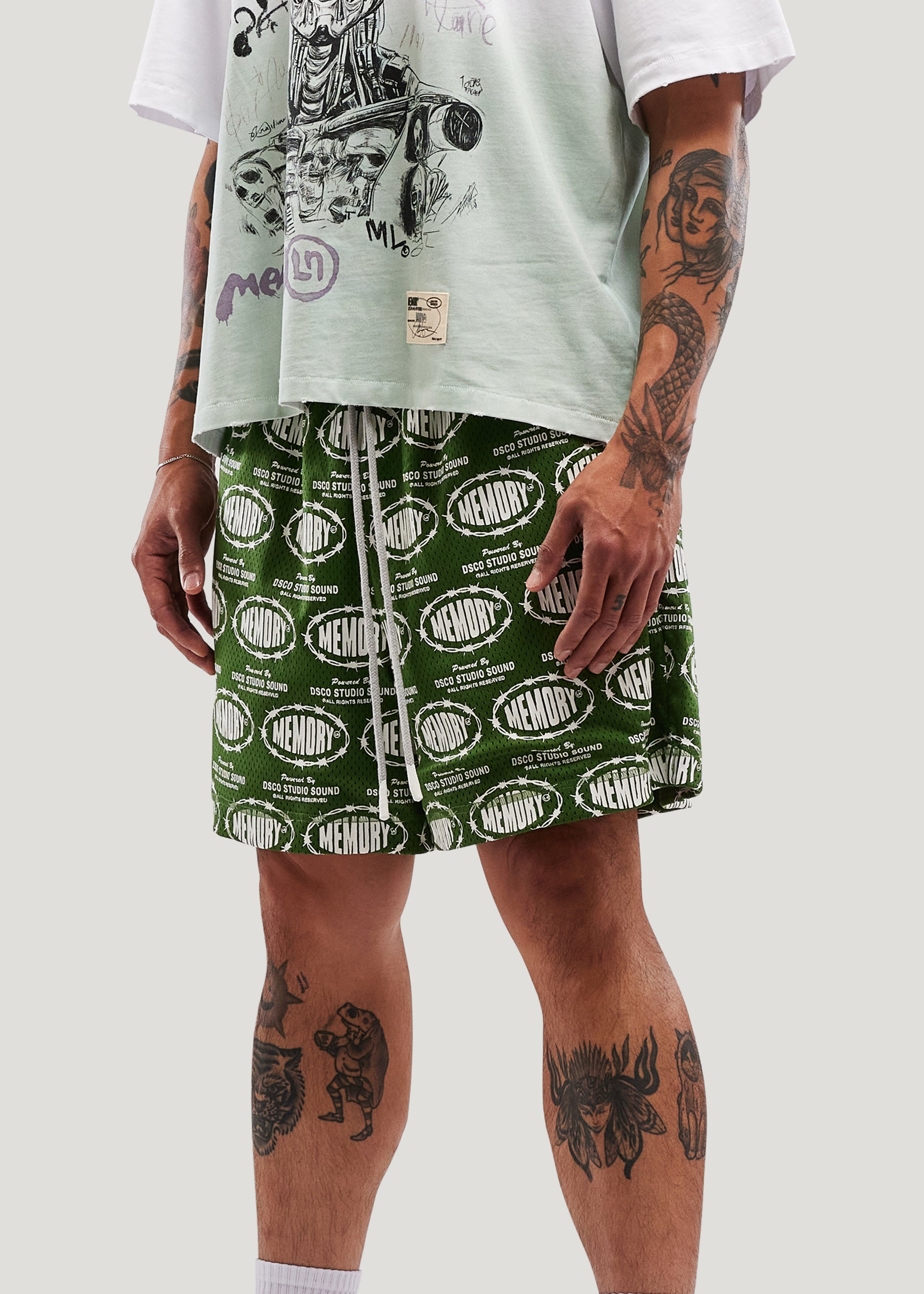 Barbwire Print Mesh Shorts (Hunter Green)