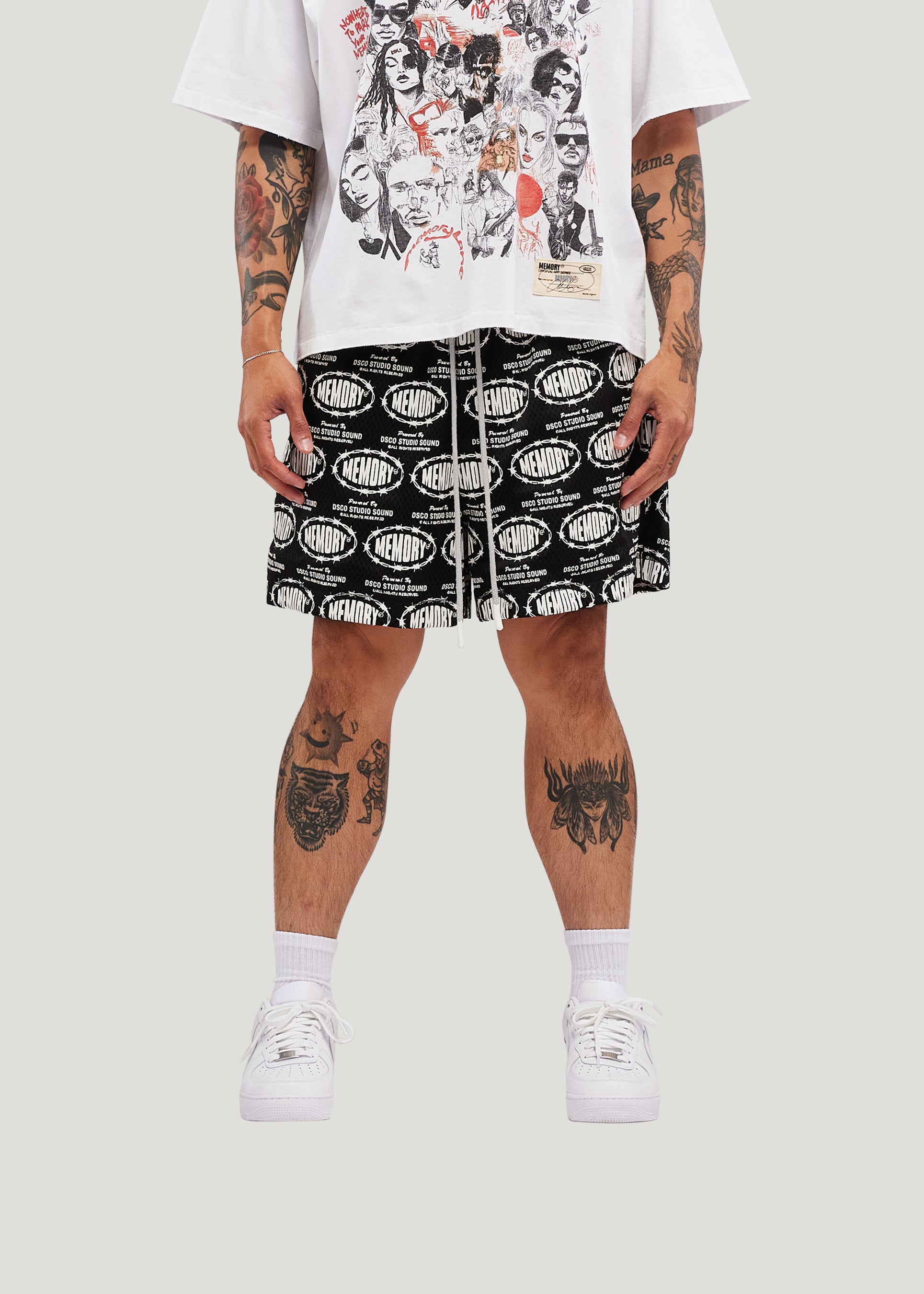 Barbwire Print Mesh Shorts (Black)