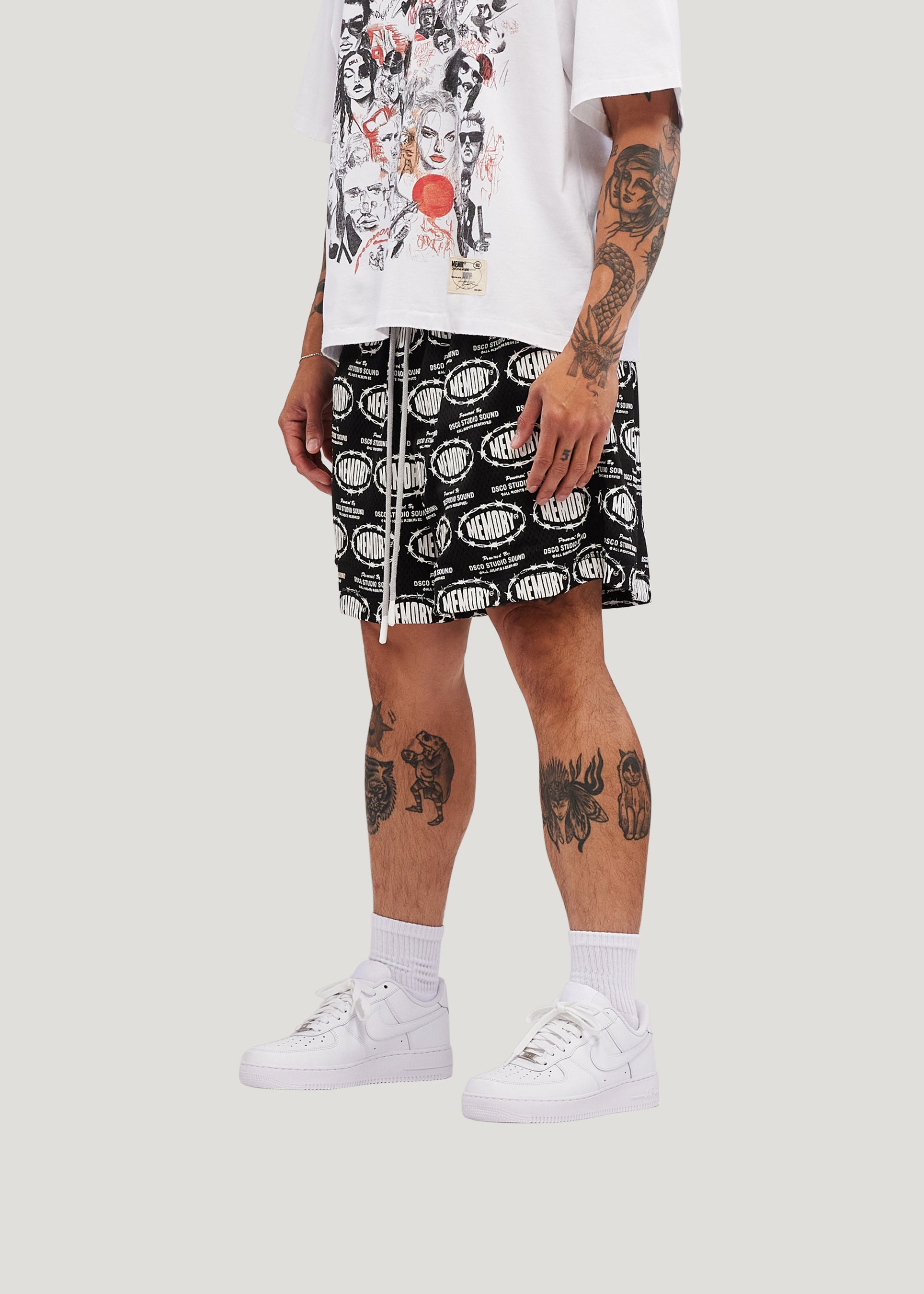 Barbwire Print Mesh Shorts (Black)