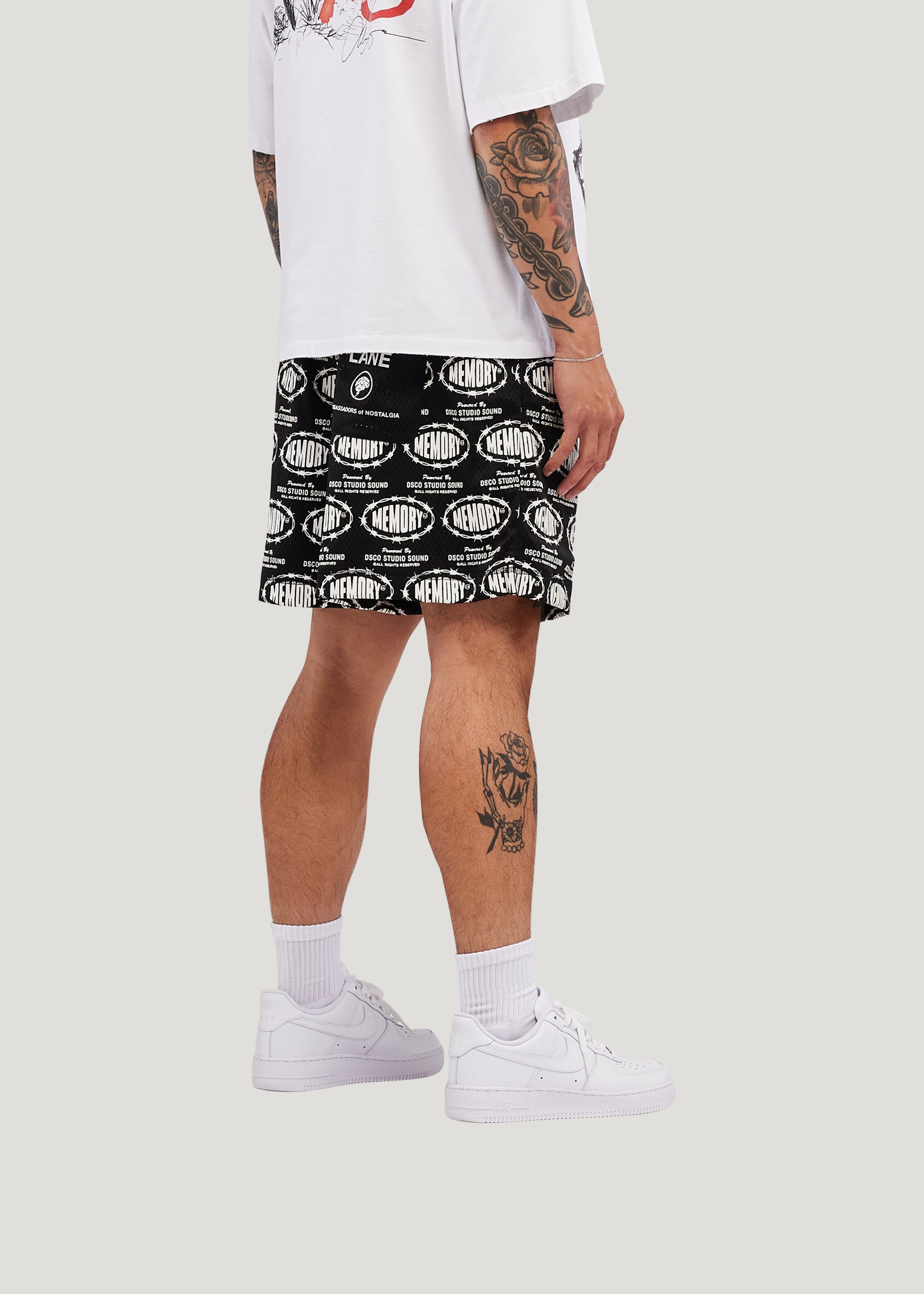 Barbwire Print Mesh Shorts (Black)