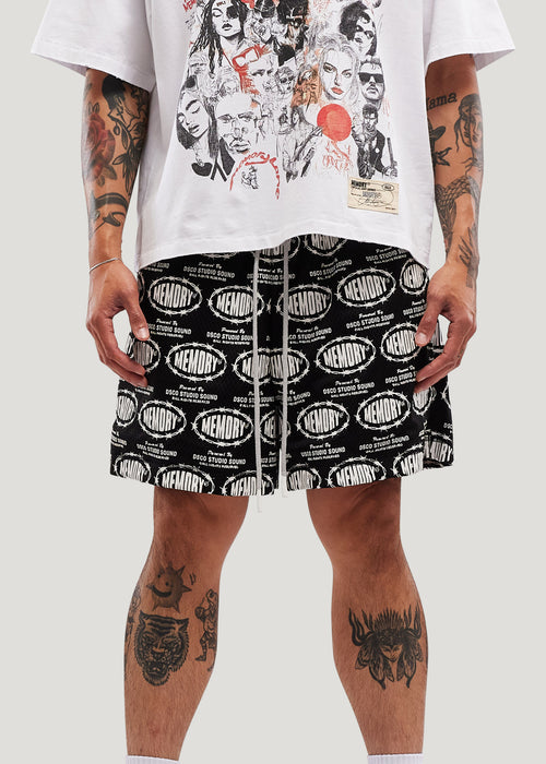 Barbwire Print Mesh Shorts (Black)