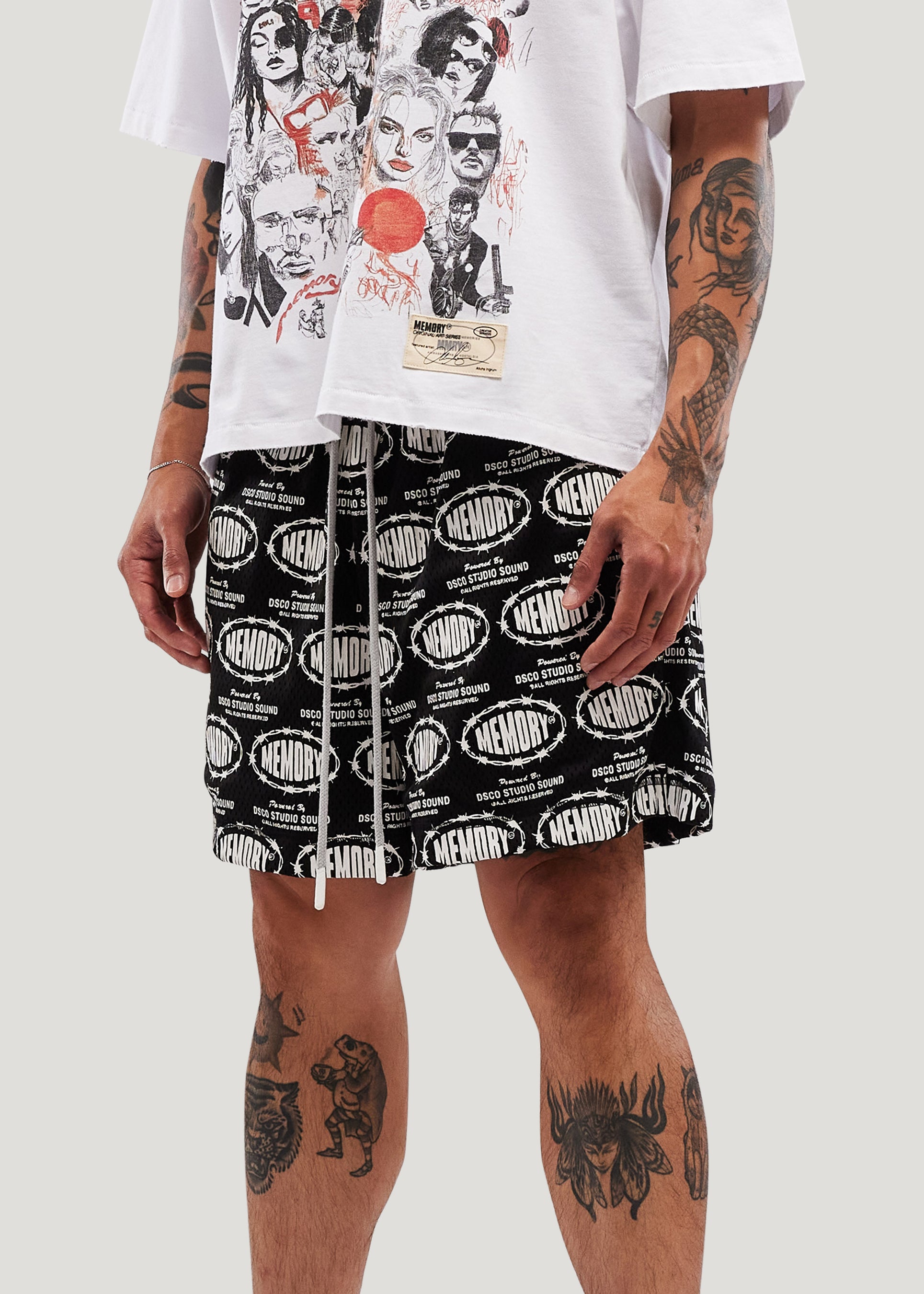 Barbwire Print Mesh Shorts (Black)