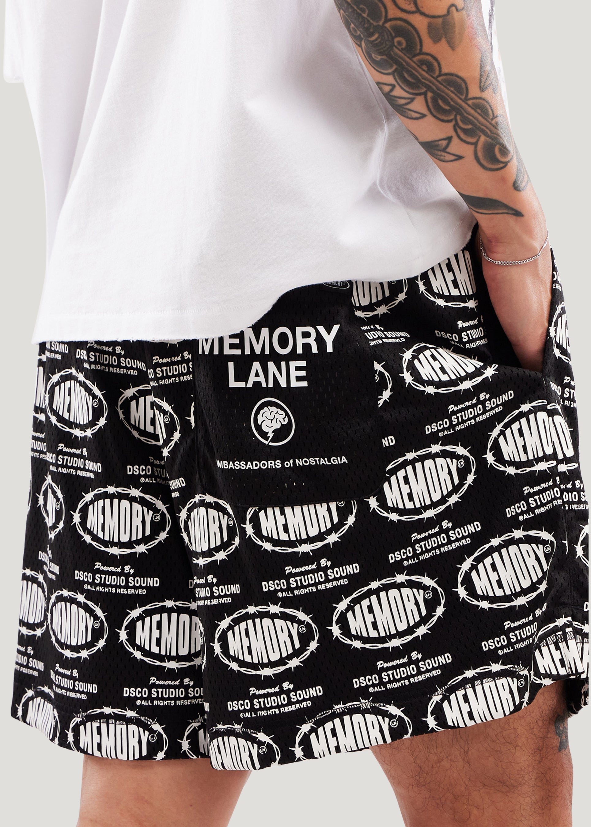 Barbwire Print Mesh Shorts (Black)