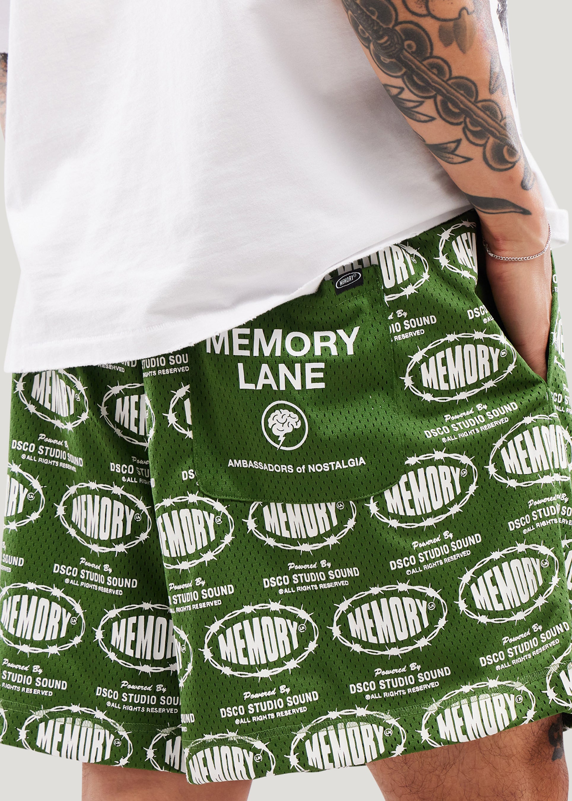 Barbwire Print Mesh Shorts (Hunter Green)