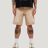 M Shield Debossed Pattern Denim Shorts (Dark Brown)