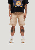 M Shield Debossed Pattern Denim Shorts (Dark Brown)