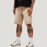 M Shield Debossed Pattern Denim Shorts (Dark Brown)