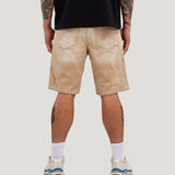 M Shield Debossed Pattern Denim Shorts (Dark Brown)