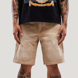 M Shield Debossed Pattern Denim Shorts (Dark Brown)
