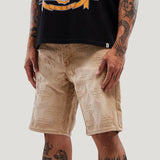 M Shield Debossed Pattern Denim Shorts (Dark Brown)