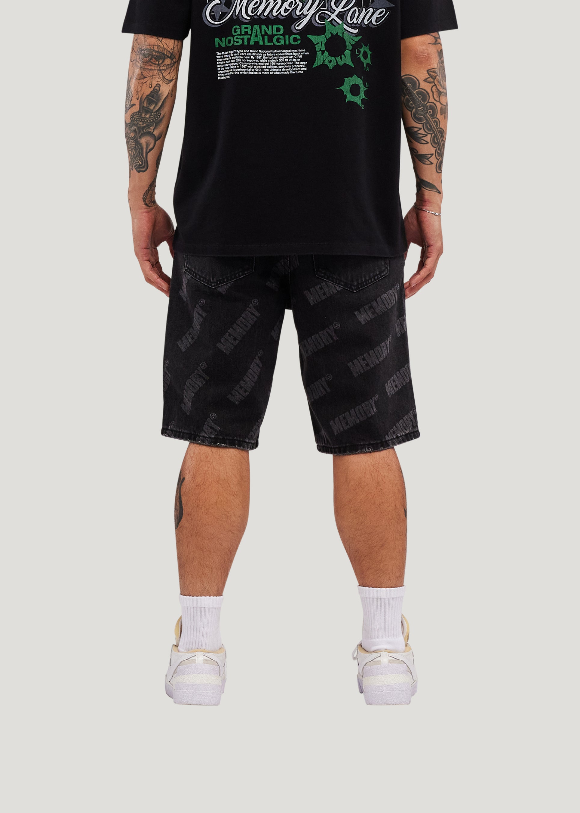 Repeat Core Logo Baggy Denim Shorts (Black Rinse)