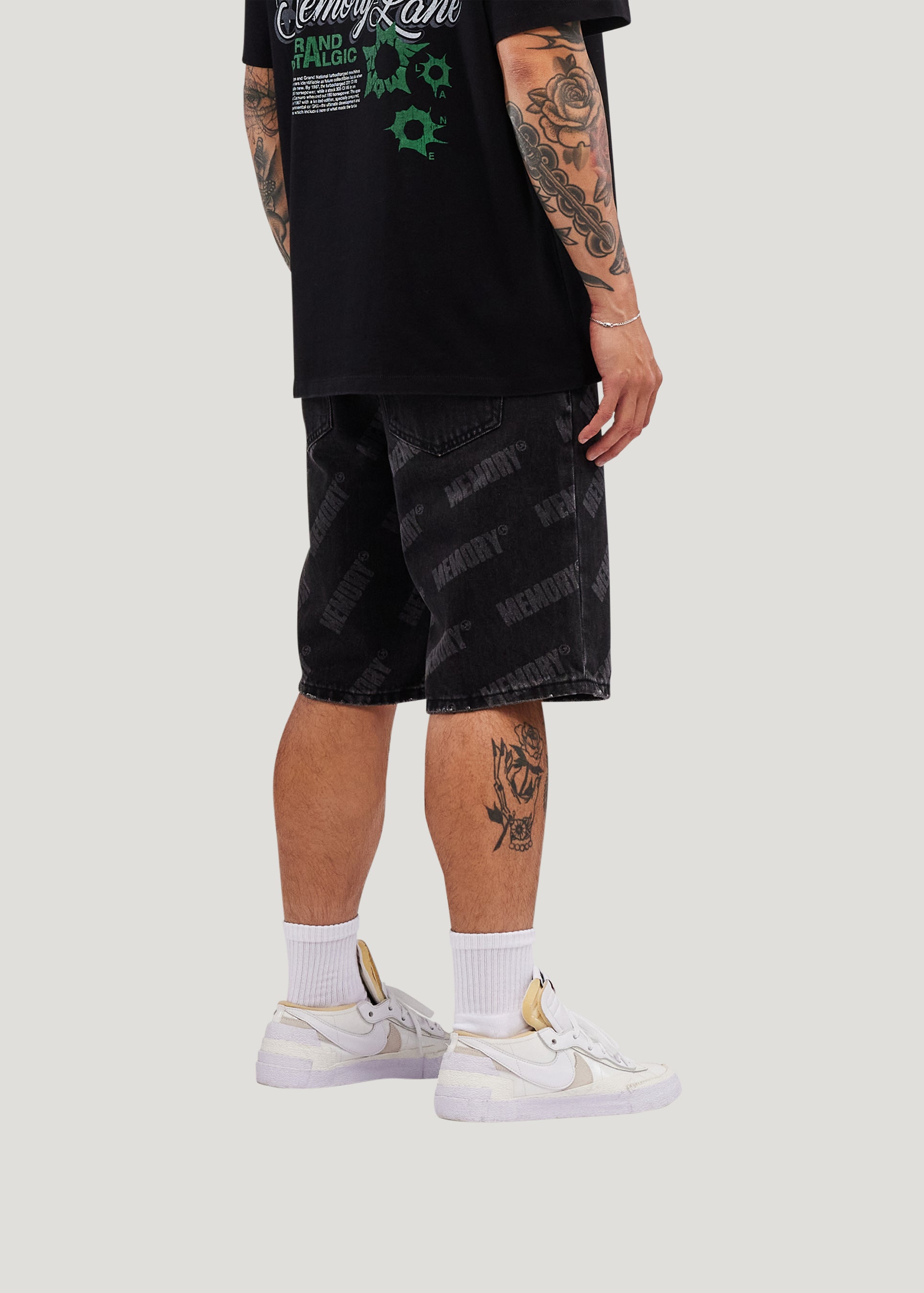 Repeat Core Logo Baggy Denim Shorts (Black Rinse)