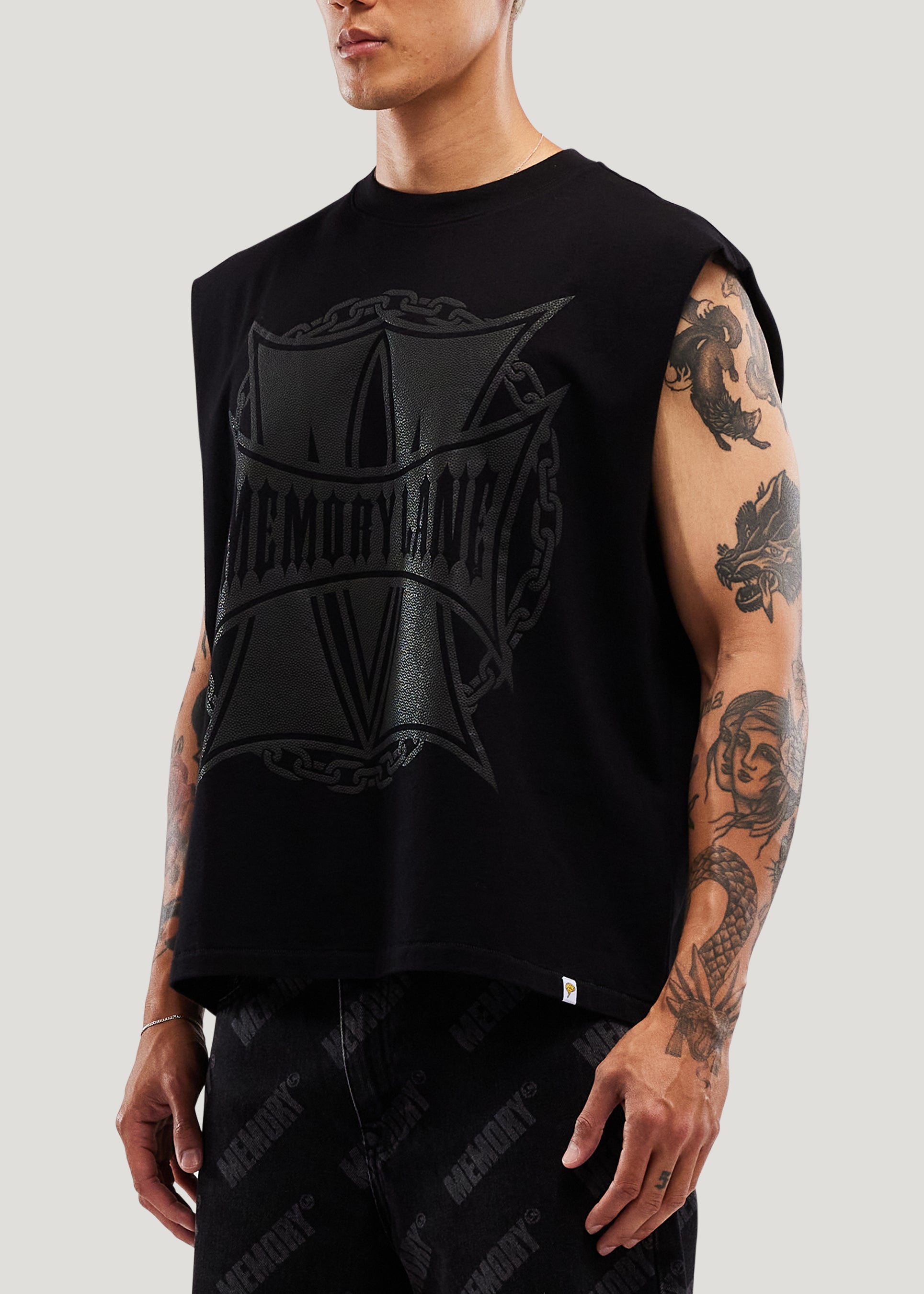 M Shield Sleeveless Crop Tee (Vintage Black)