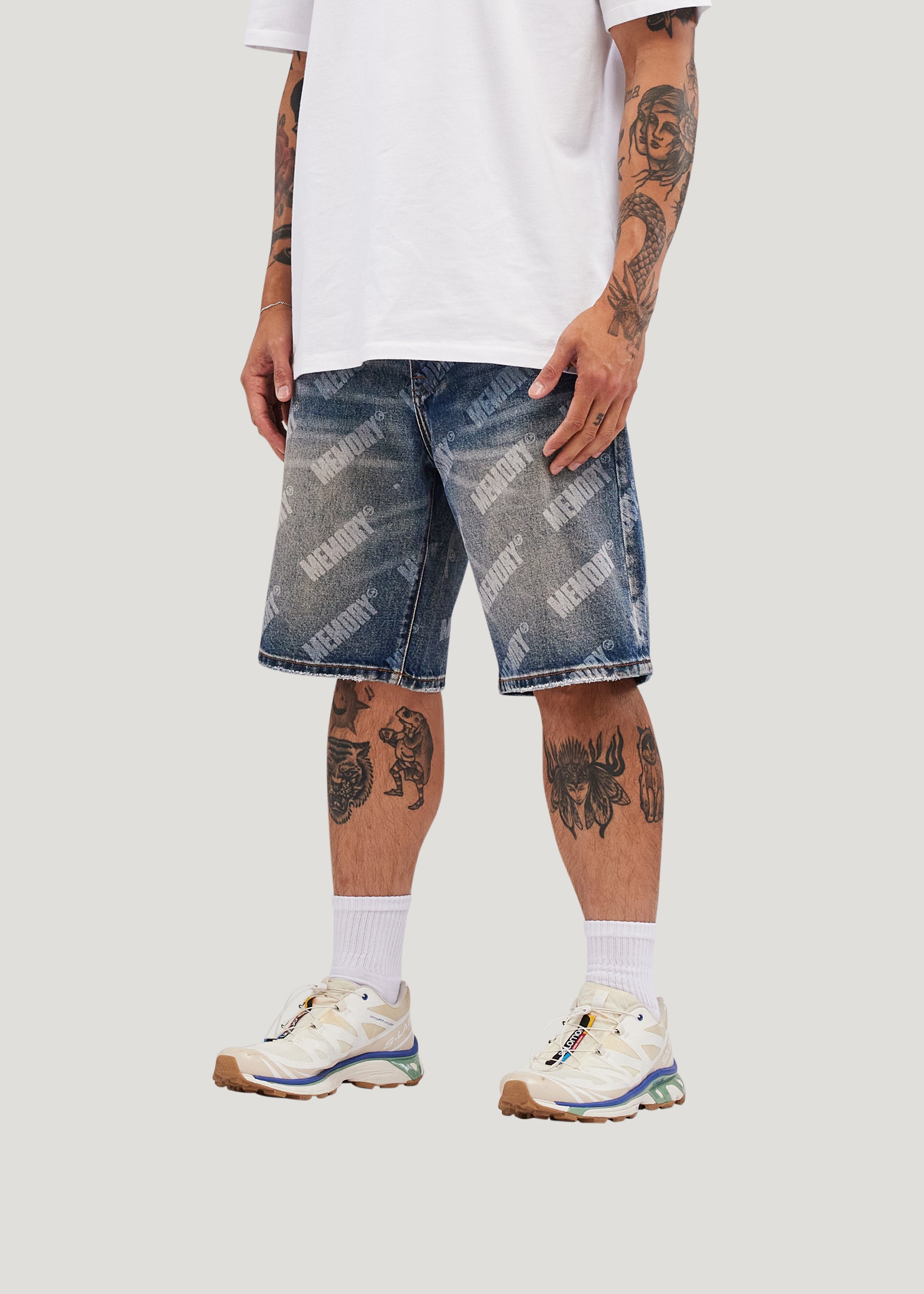 Repeat Core Logo Baggy Denim Shorts (Dark Rinse)