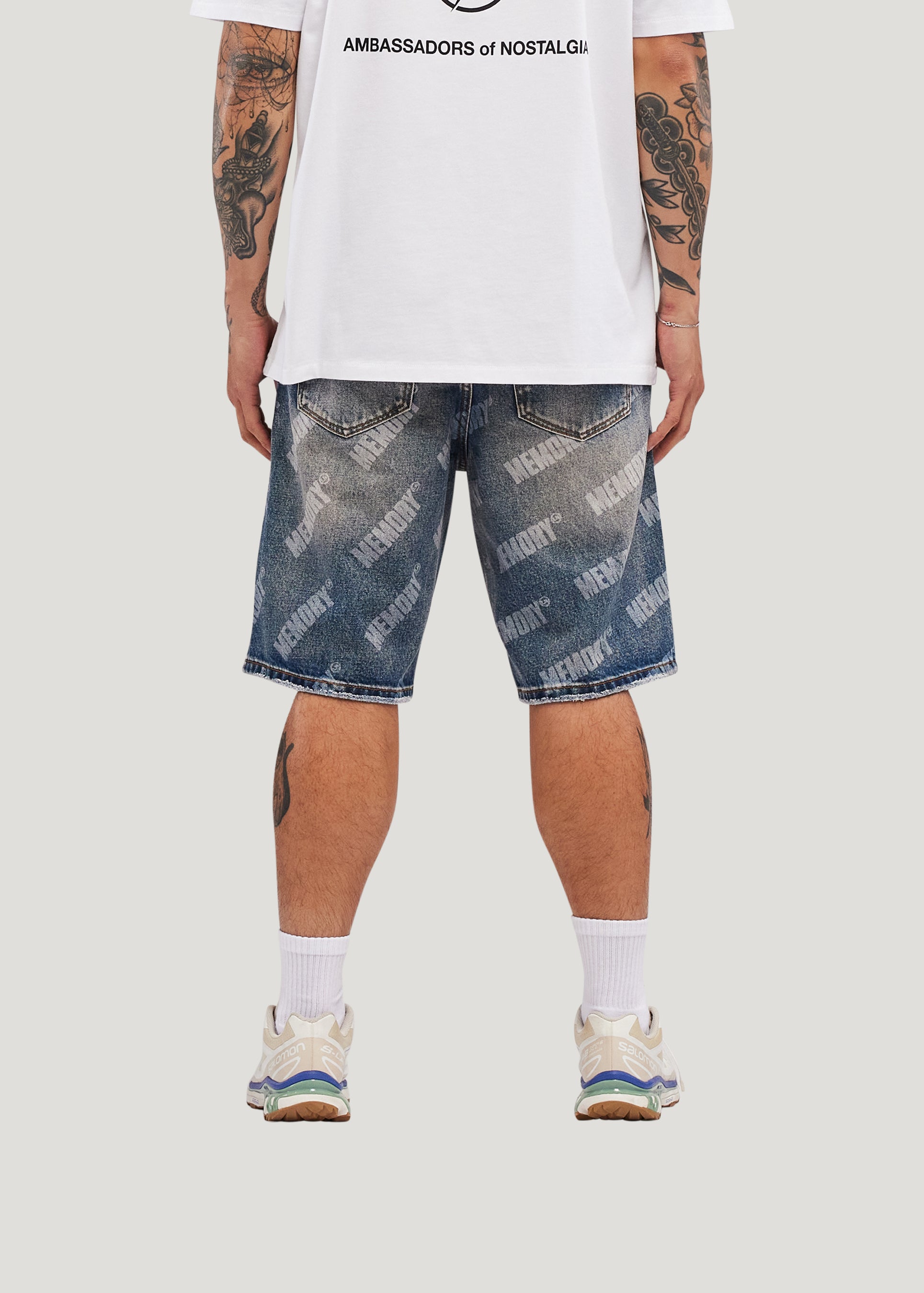 Repeat Core Logo Baggy Denim Shorts (Dark Rinse)