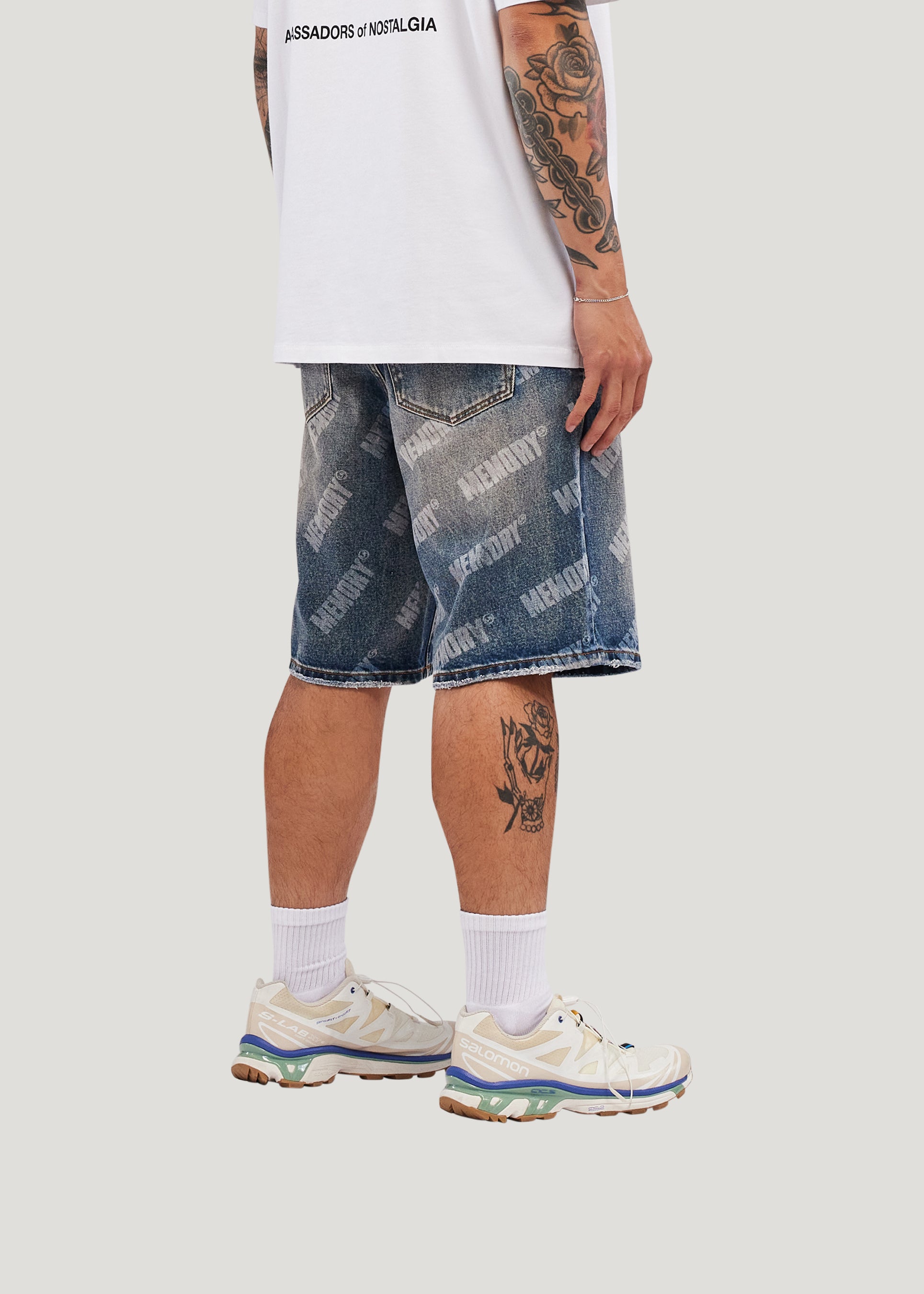 Repeat Core Logo Baggy Denim Shorts (Dark Rinse)