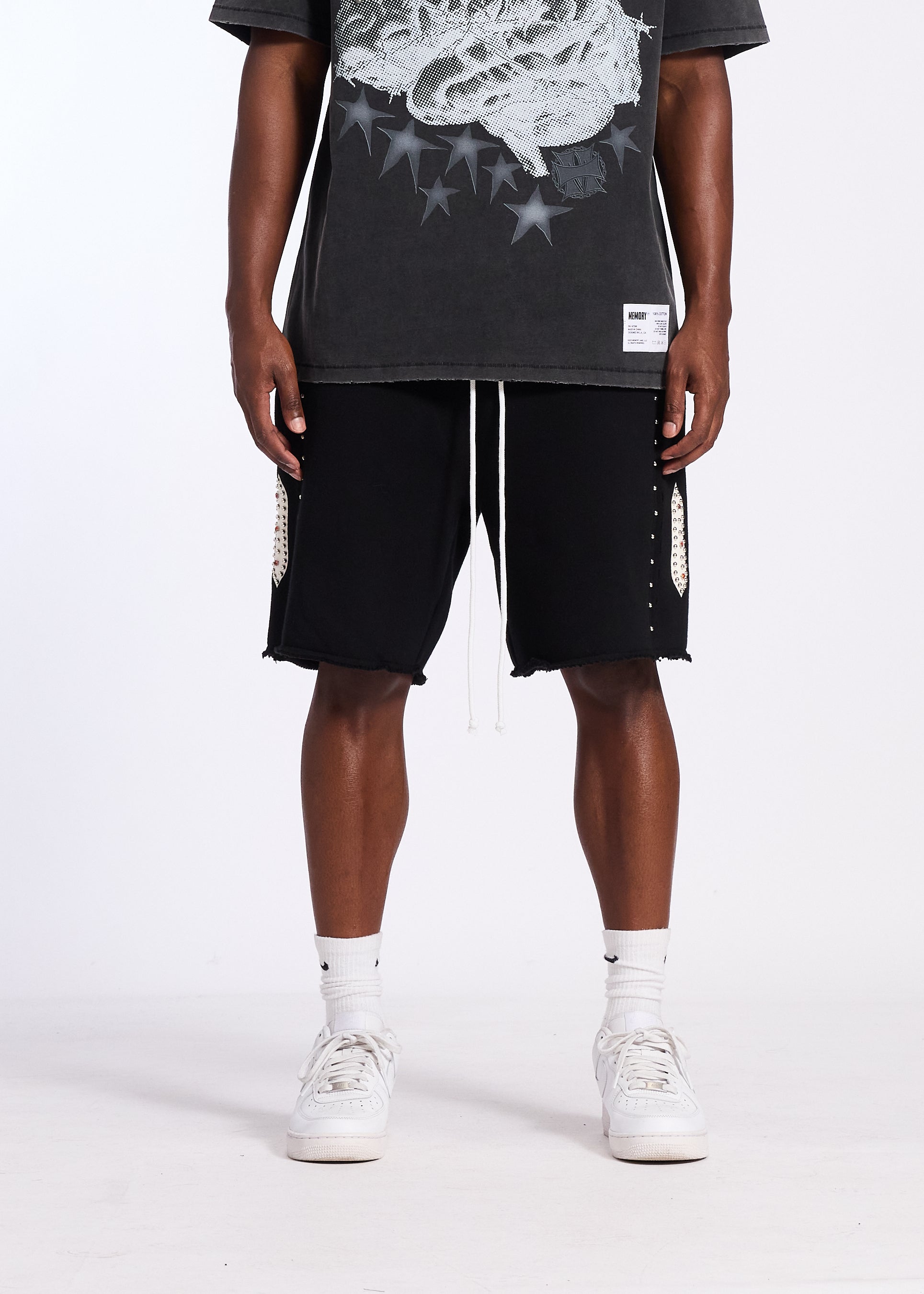STUDDED FLEECE LONG SHORTS