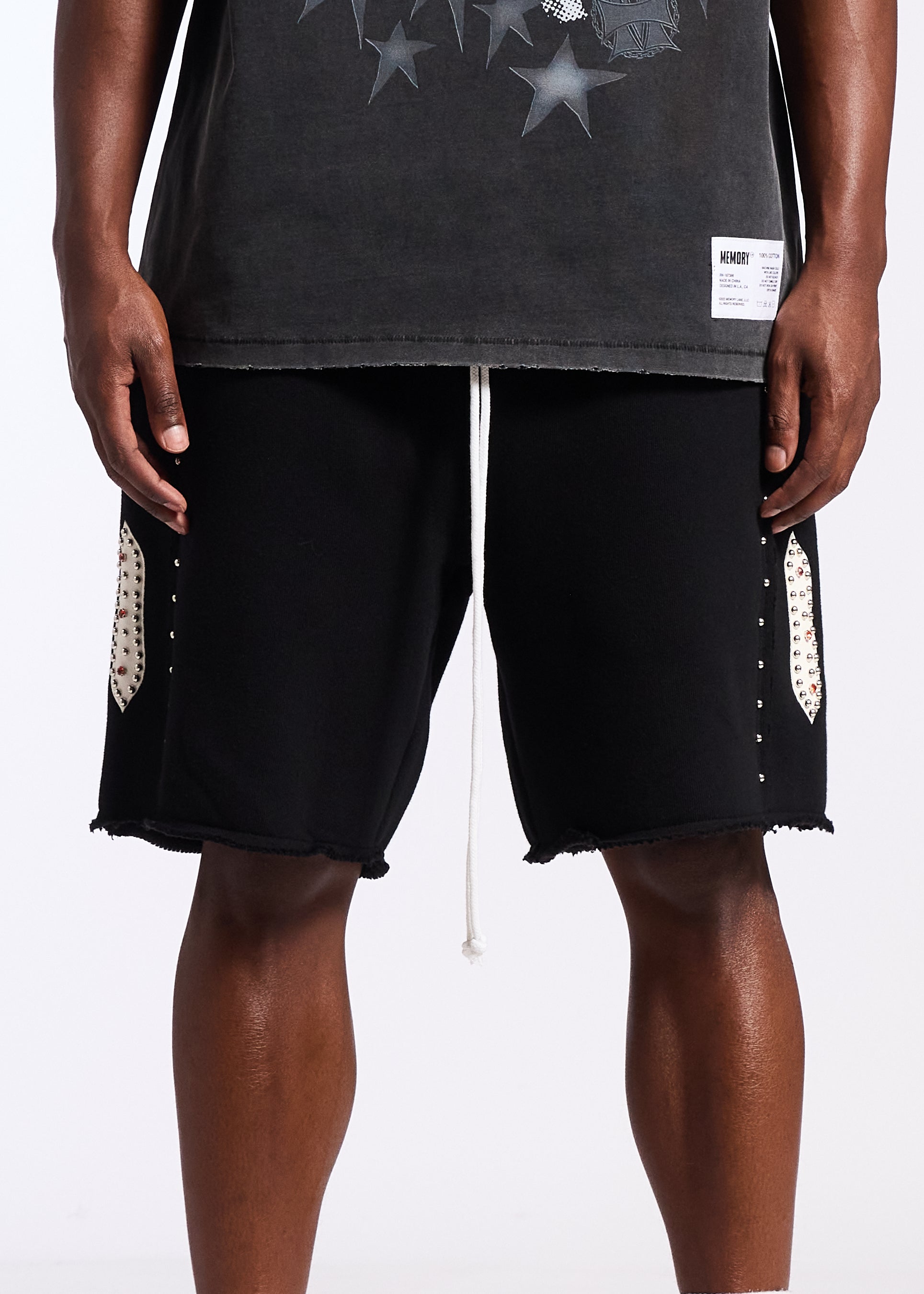STUDDED FLEECE LONG SHORTS