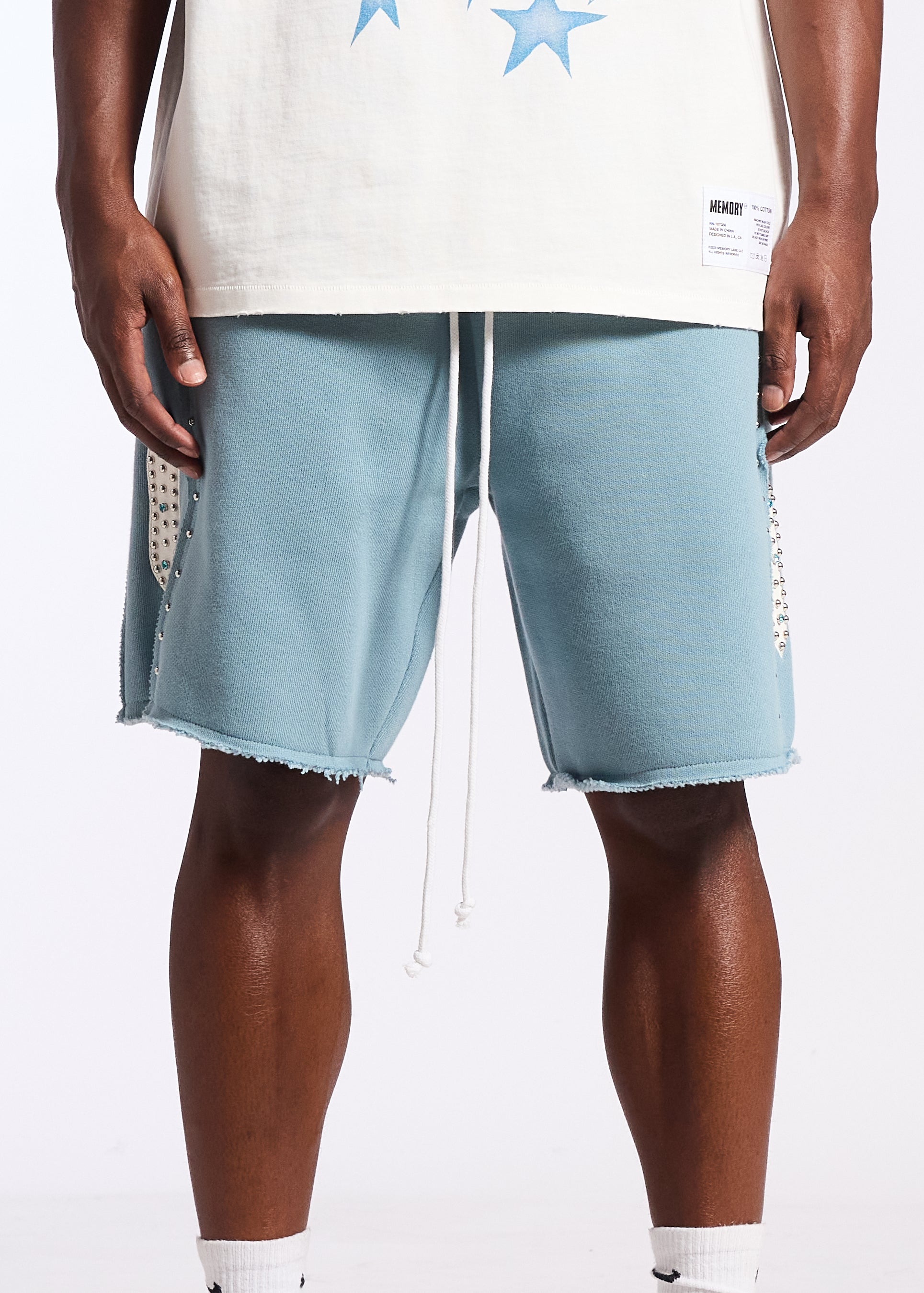 STUDDED FLEECE LONG SHORTS