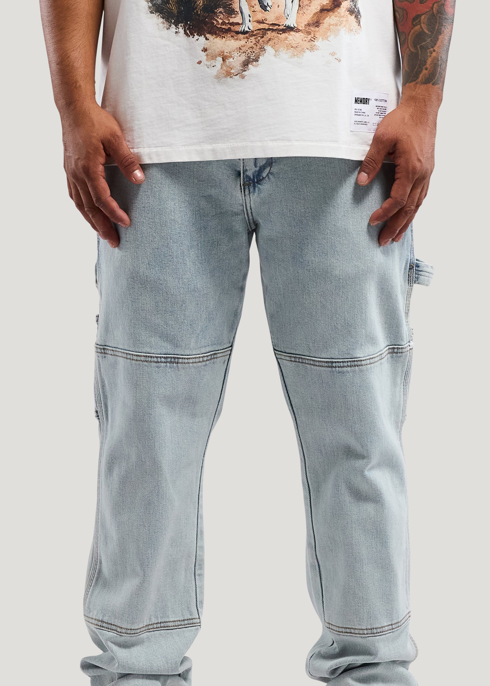PANELLED KNEE WORK DENIM