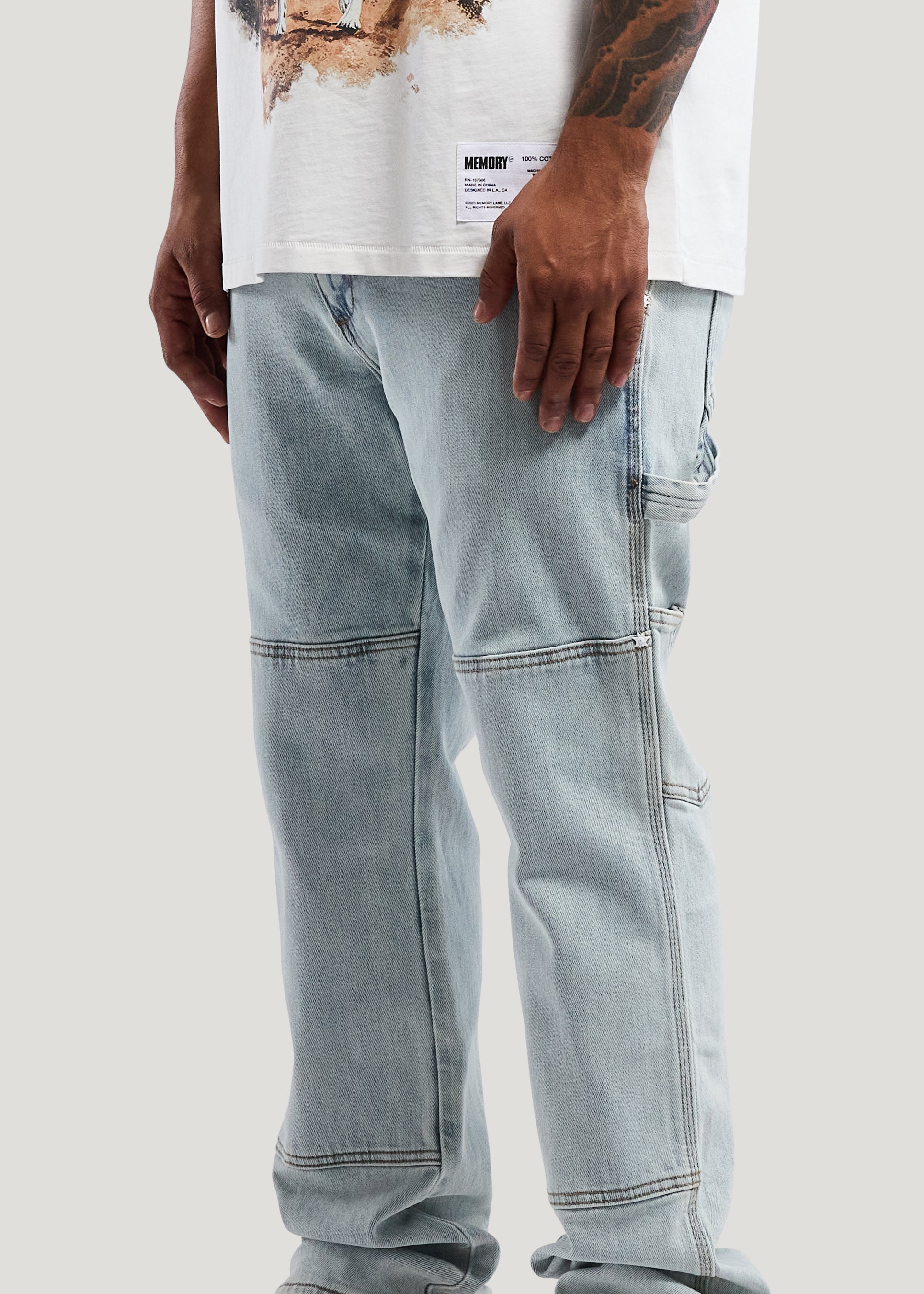 PANELLED KNEE WORK DENIM